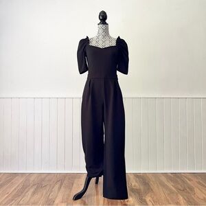 Mango Black Ruffled 1/2 Sleeve Jumpsuit Size M